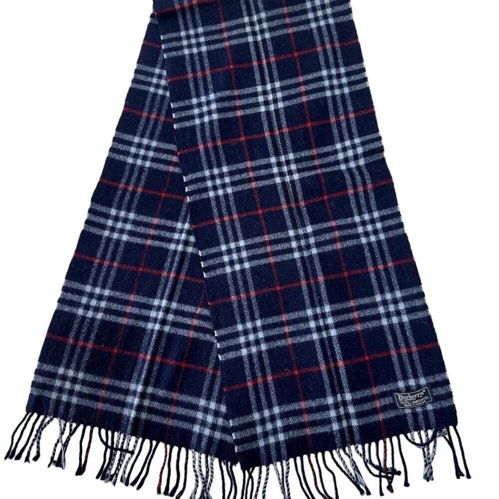 Burberrys Classic Check Scarf Black 100% Lambswool Unisex Scarf Made In England